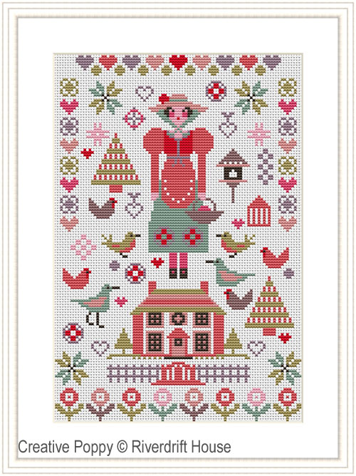 <b>Pink House Mini Sampler</b><br>cross stitch pattern<br>by <b>Riverdrift House</b>