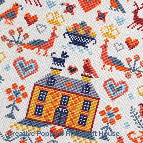 Riverdrift House - Yellow House Sampler zoom 1 (cross stitch chart)