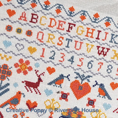 Riverdrift House - Yellow House Sampler zoom 2 (cross stitch chart)