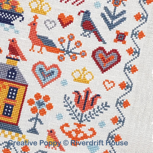 Riverdrift House - Yellow House Sampler zoom 3 (cross stitch chart)