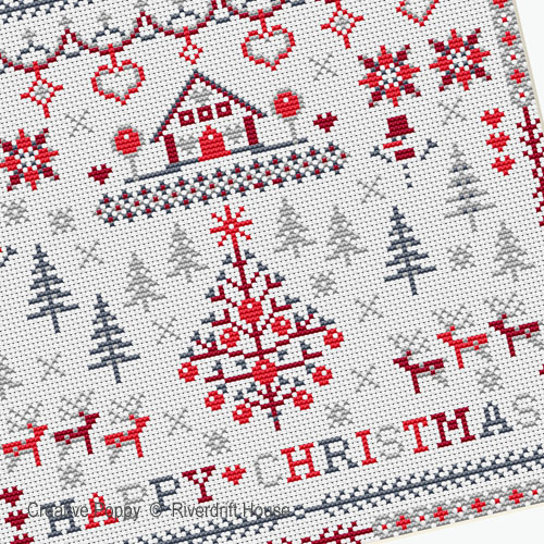 Riverdrift House - Happy Christmas Sampler  zoom 1 (cross stitch chart)