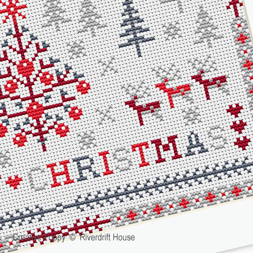 Riverdrift House - Happy Christmas Sampler  zoom 2 (cross stitch chart)