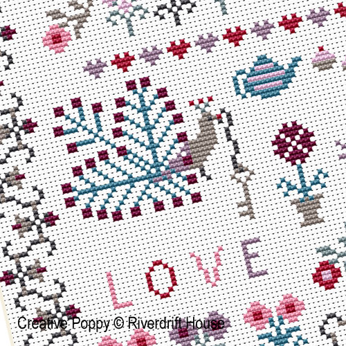 Home is where the Heart is cross stitch pattern by Riverdrift House, zoom 1