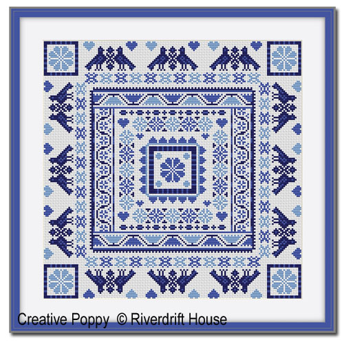 Hungarian Square Blue cross stitch pattern by Riverdrift House