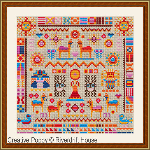 Inca sampler cross stitch pattern by Riverdrift House