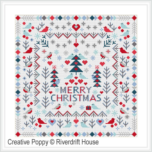 Merry Christmas Birds cross stitch pattern by Riverdrift House