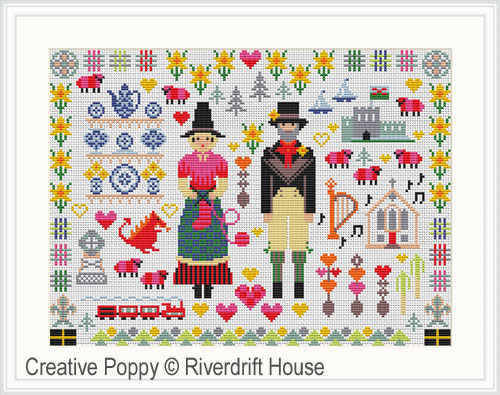 Welsh Folkies cross stitch pattern by Riverdrift House