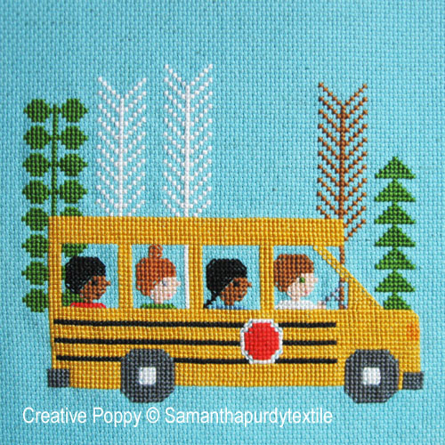 Samanthapurdytextile - School Bus zoom 2 (cross stitch chart)