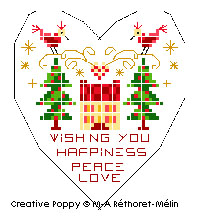 Happiness, Peace and Love Ornament - cross stitch pattern - by Marie-Anne Réthoret-Mélin (zoom 2)
