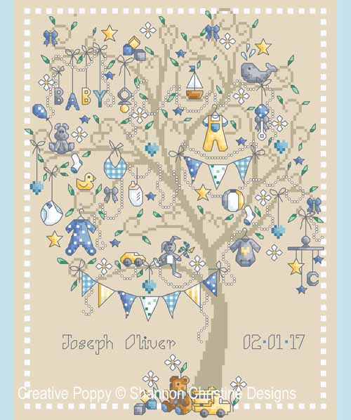 Baby Boy tree cross stitch pattern by Shannon Christine Designs