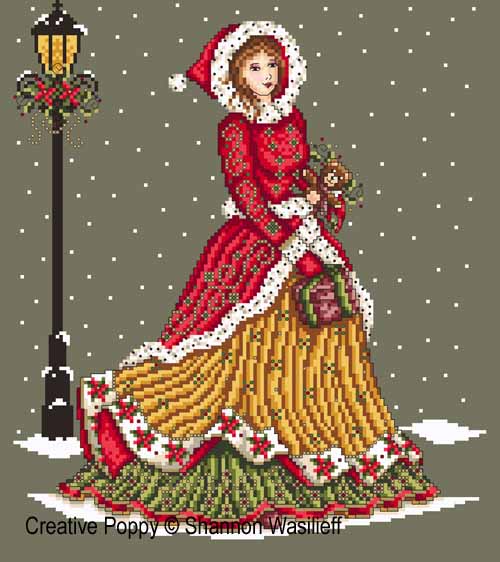 Shannon Christine Designs - Victorian Christmas lady zoom 5 (cross stitch chart)
