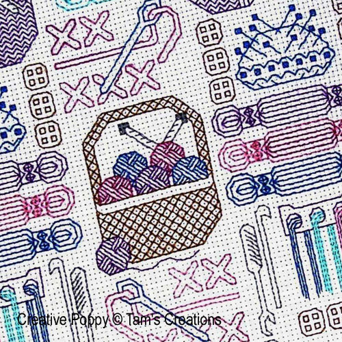 My sewing basket, blackwork pattern by Tams Creations, detail 1