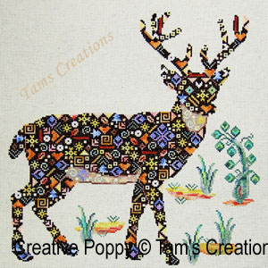 Deer-in-patches cross stitch pattern by Tam's Creations