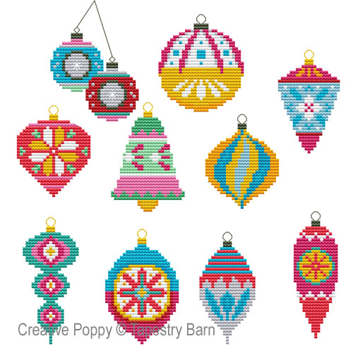 Tapestry Barn - Bright Baubles Retro Ornaments zoom 3 (cross stitch chart)