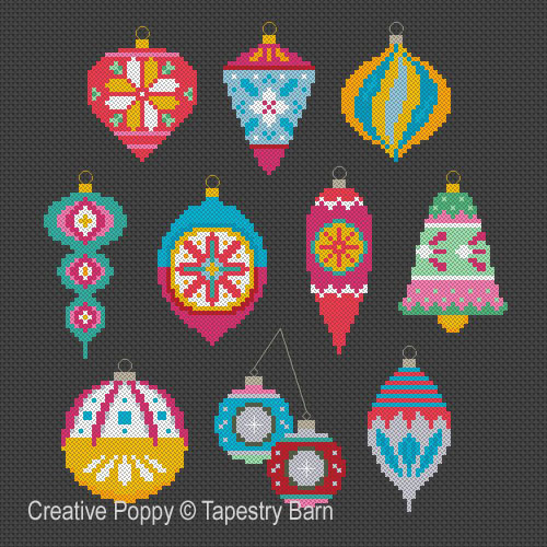 Bright Baubles Retro Ornaments cross stitch pattern by Tapestry Barn