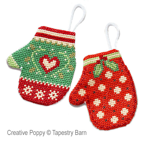 Christmas Mittens decorations cross stitch pattern by Tapestry Barn, zoom 1