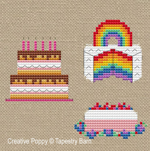 Tapestry Barn - 8 Colourful Cakes (ABC & Numbers included) zoom 2 (cross stitch chart)