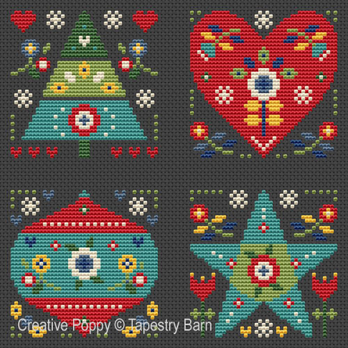 Festive Folk Art Ornaments cross stitch pattern by Tapestry Barn