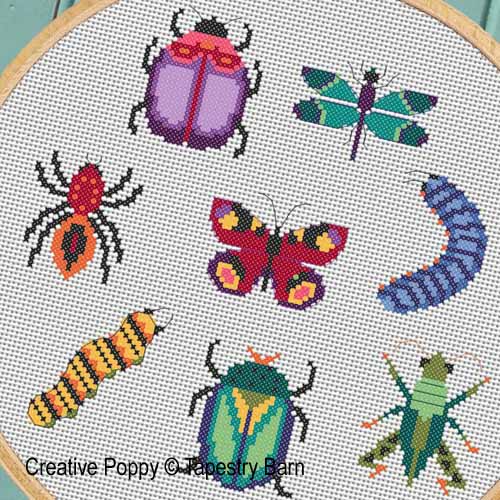 Tapestry Barn - Beetles, Bugs and Butterflies (cross stitch pattern chart ) (zoom1)