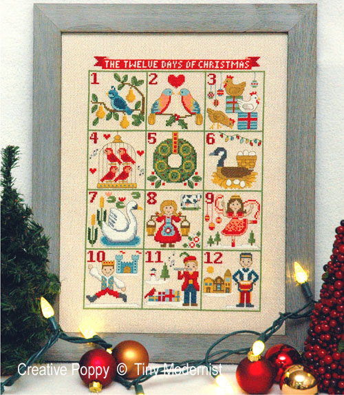Tiny Modernist - 12 Days of Christmas zoom 1 (cross stitch chart)