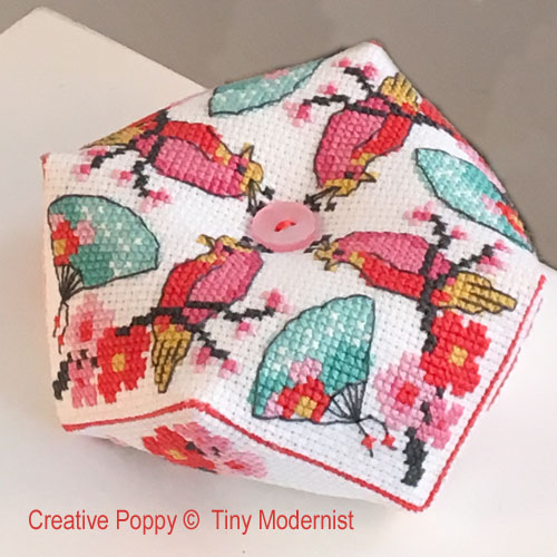 Cherry Blossom Biscornu cross stitch pattern by Tiny Modernist