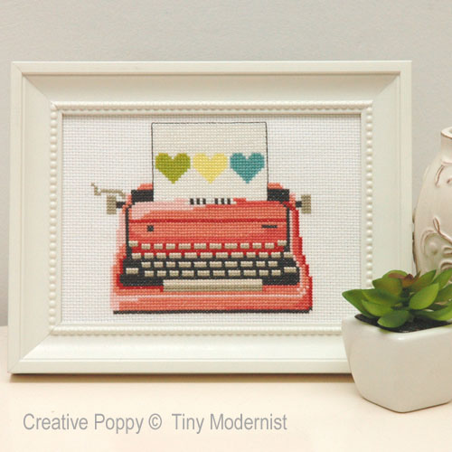 Pink Typewriter cross stitch pattern by Tiny Modernist