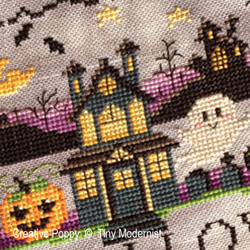 Happy Halloween Sunset cross stitch pattern by Tiny Modernist, zoom 1