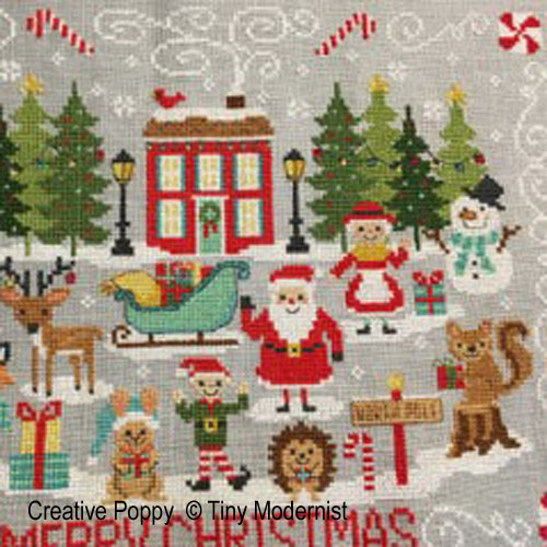Tiny Modernist - Red House Merry Christmas zoom 3 (cross stitch chart)