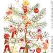 <b>Decorating the Christmas tree</b><br>cross stitch pattern<br>by <b>Sylvie Teytaud</b>