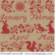 Red sampler calendar - cross stitch pattern - by Perrette Samouiloff (zoom 1)
