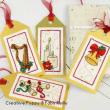 cross stitch minimotifs for Christmas with a harp, bells, candles and crackers