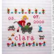 <b>Clara - Birth sampler</b><br>cross stitch pattern<br>by <b>Agnès Delage-Calvet</b>