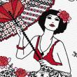 Lesley Teare Designs - Blackwork Lady with Parasol zoom 1 (cross stitch chart)