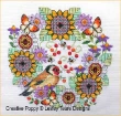 Lesley Teare Designs - Blackwork Flowers with Goldfinch