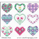 Hearts & Flowers motifs - cross stitch pattern - by Maria Diaz (zoom 1)
