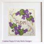 Faby Reilly Designs - Anthea - April violets, zoom 4 (Cross stitch chart)
