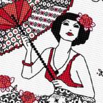 Lesley Teare Designs - Blackwork Lady with Parasol zoom 1 (cross stitch chart)
