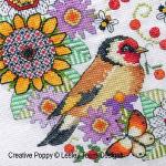 Lesley Teare Designs - Blackwork Flowers with Goldfinch zoom 2