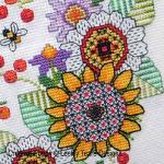 Lesley Teare Designs - Blackwork Flowers with Goldfinch zoom 3