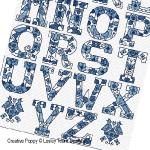 Lesley Teare Designs - Delft Blue alphabet, zoom 2 (Cross stitch chart)