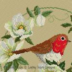 Lesley Teare Designs - Robin with Christmas Roses zoom 2 (cross stitch chart)