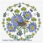 Lesley Teare Designs - Scabious flowers and Wren, zoom 3 (Cross stitch chart)