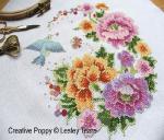 Lesley Teare Designs - Oriental Bird and Flower Design zoom 5 (cross stitch chart)