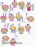 Cupcake alphabet, designed by Maria Diaz - Cross stitch pattern chart (zoom 5)