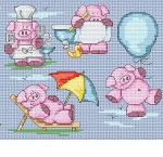 Maria Diaz - 11 Cute Summer Pigs zoom 1 (cross stitch chart)