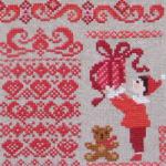 Christmas sampler with red Borders - cross stitch pattern - by Perrette Samouiloff (zoom 2)