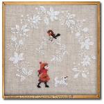 Perrette Samouiloff - Red Robin and Snow Wreath, zoom 4 (Cross stitch chart)