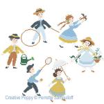 Perrette Samouiloff - Victorian Children playing in Summer zoom 5 (cross stitch chart)
