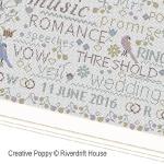 Riverdrift House - Birds and Words - Wedding / Anniversary Sampler zoom 3 (cross stitch chart)