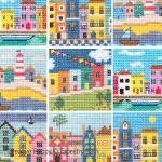 Tapestry Barn - Rainbow Houses zoom 3 (cross stitch chart)